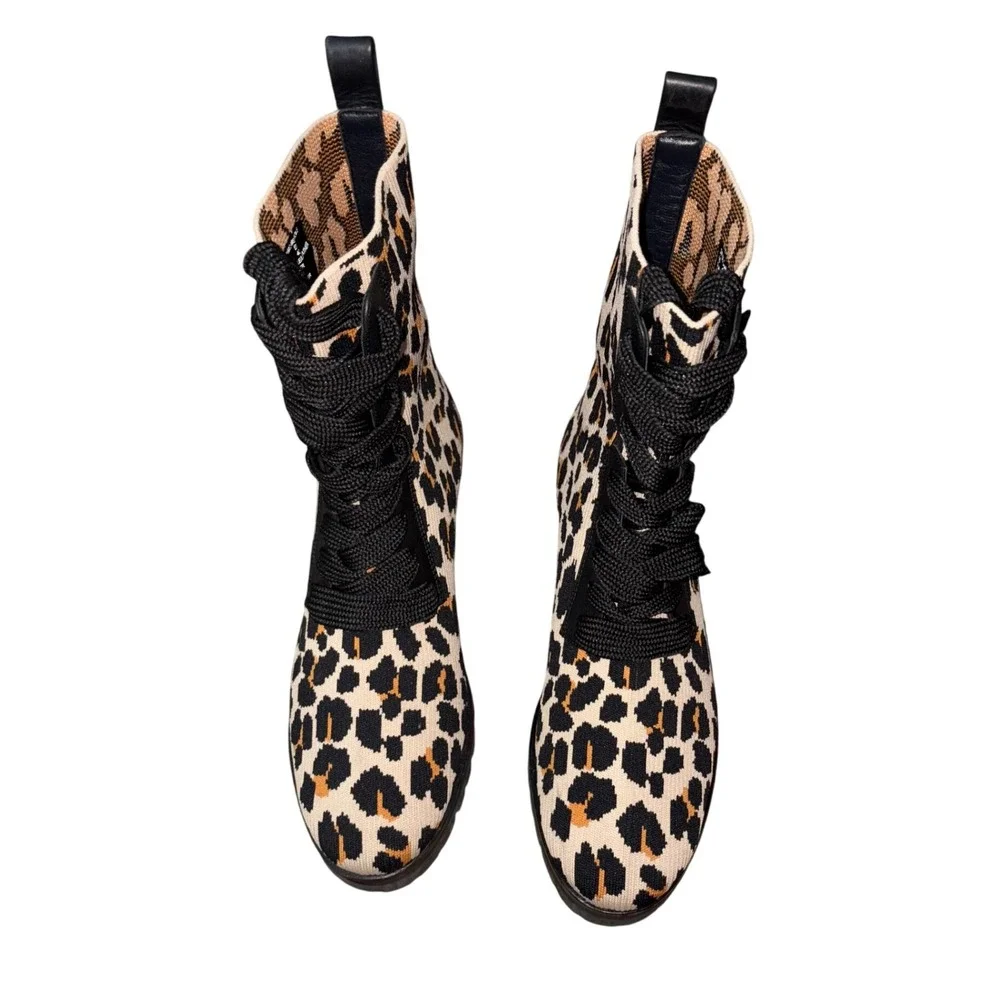 Kate Spade‎ Merigue Boots 9.5 Knit Leather Leopard Lace Up boots NEW